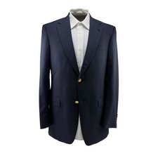 Hart Schaffner Marx Marshall Fields Navy Blue Gold Button Blazer 40L Made in USA
