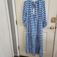 Dokotoo Dress Women's Large Colorful Blue New With Tags Long Dress Long Sleeves