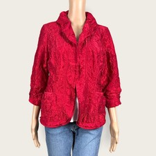 Chico's Bright Red Crinkle Open Front Ruched Tailored Blazer Jacket 1 MEDIUM 8