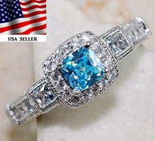 1CT Aquamarine  Topaz 925 Solid Genuine Sterling Silver Ring Jewelry Sz 9