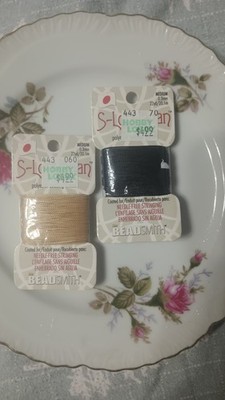 Beadsmith S-Lon Polyester Beading Thread Khaki & Black, Needle-Free, Coated