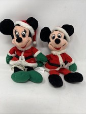 Mickey  Minnie Mouse Santa Mrs. Claus Plush Disney Store Bean Bag Retired Pair