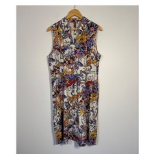 Floral Cottagecore Tahari Womens L Linen Blend Sleeveless Shift Dress Multicolor