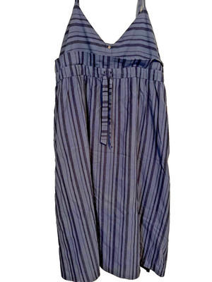 Mara Hoffman Dress Womens 12 Blue Striped Organic Cotton Midi Adjustable Straps