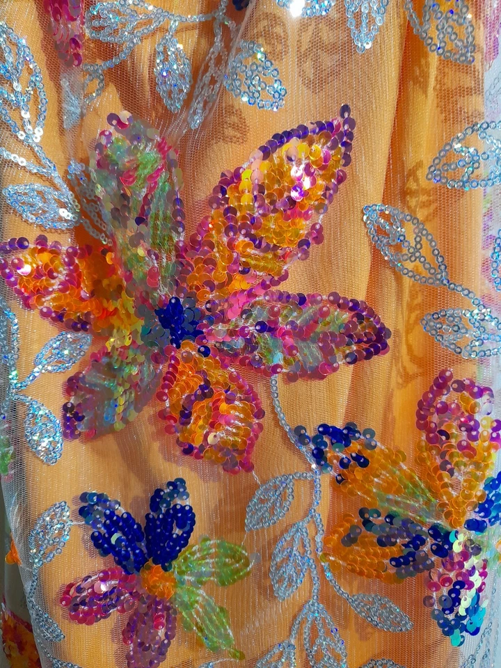 ANGEL BIBA ANU CUT OUT LACED BACK SEQUENCE DRESS SIZE 10/M ORANGE FLORAL... - image 2 of 4