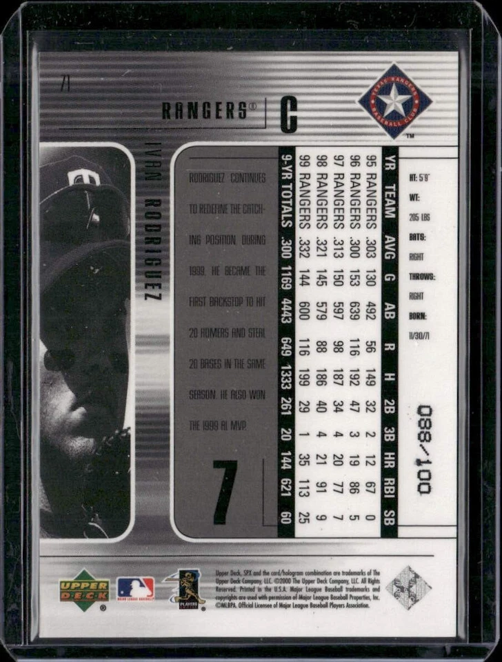 2000 SPx #71 Ivan Rodriguez Radiance #/100 - Image 2 of 2