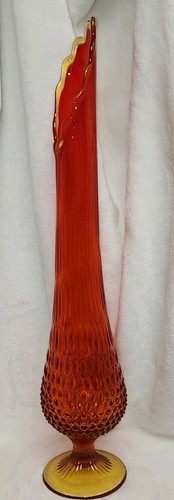 Fenton Footed Amberina 21.75"Ribbed Hobnail Pedestal Swung Vase 1960s MCM Glows - Picture 3 of 23