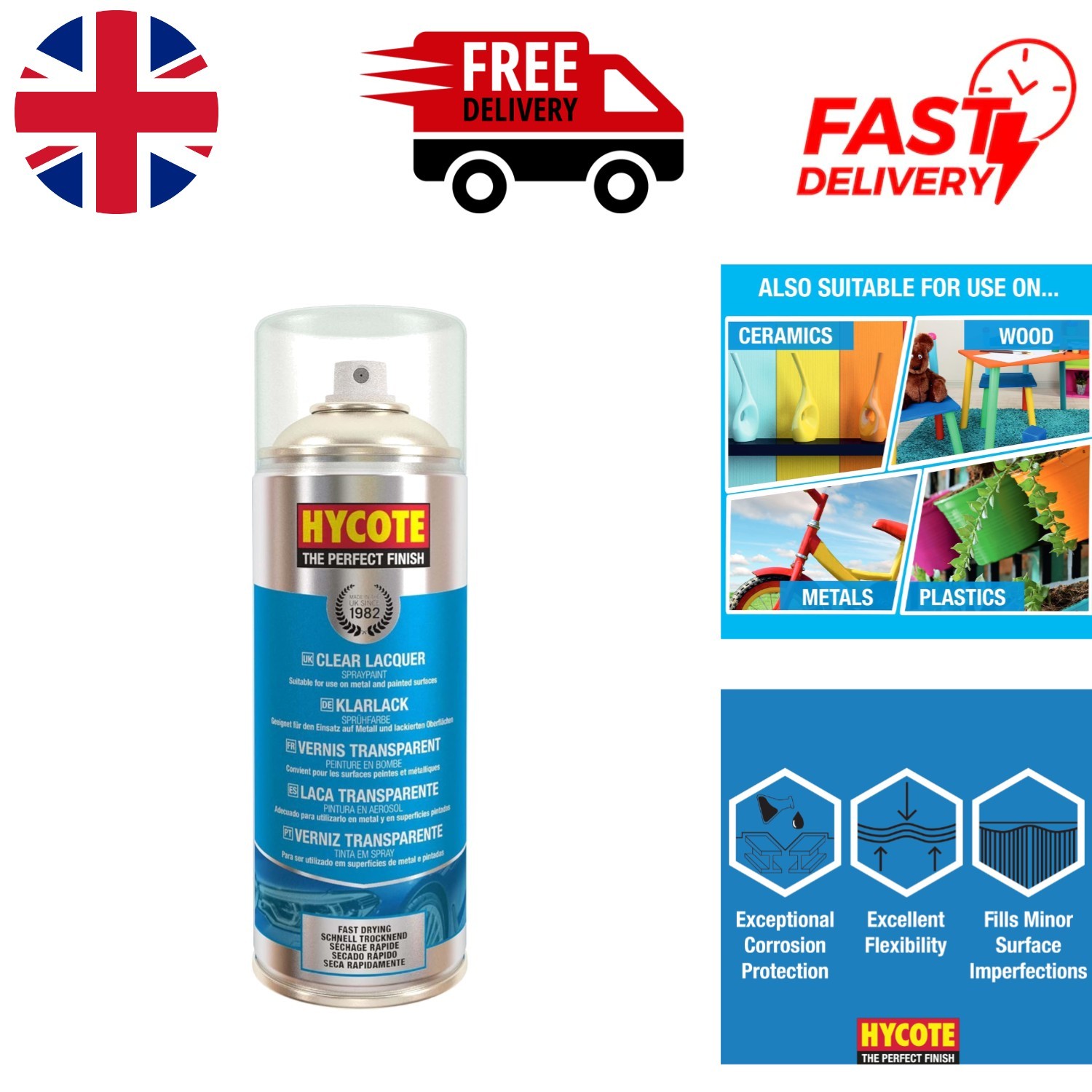 High Coverage Clear Lacquer, 400 ml - Quick Drying Acrylic Spray Paint Solution