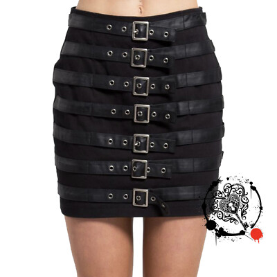 Women Gothic Black Skirt Shadow Queen Black Belted Goth Girls Skirt