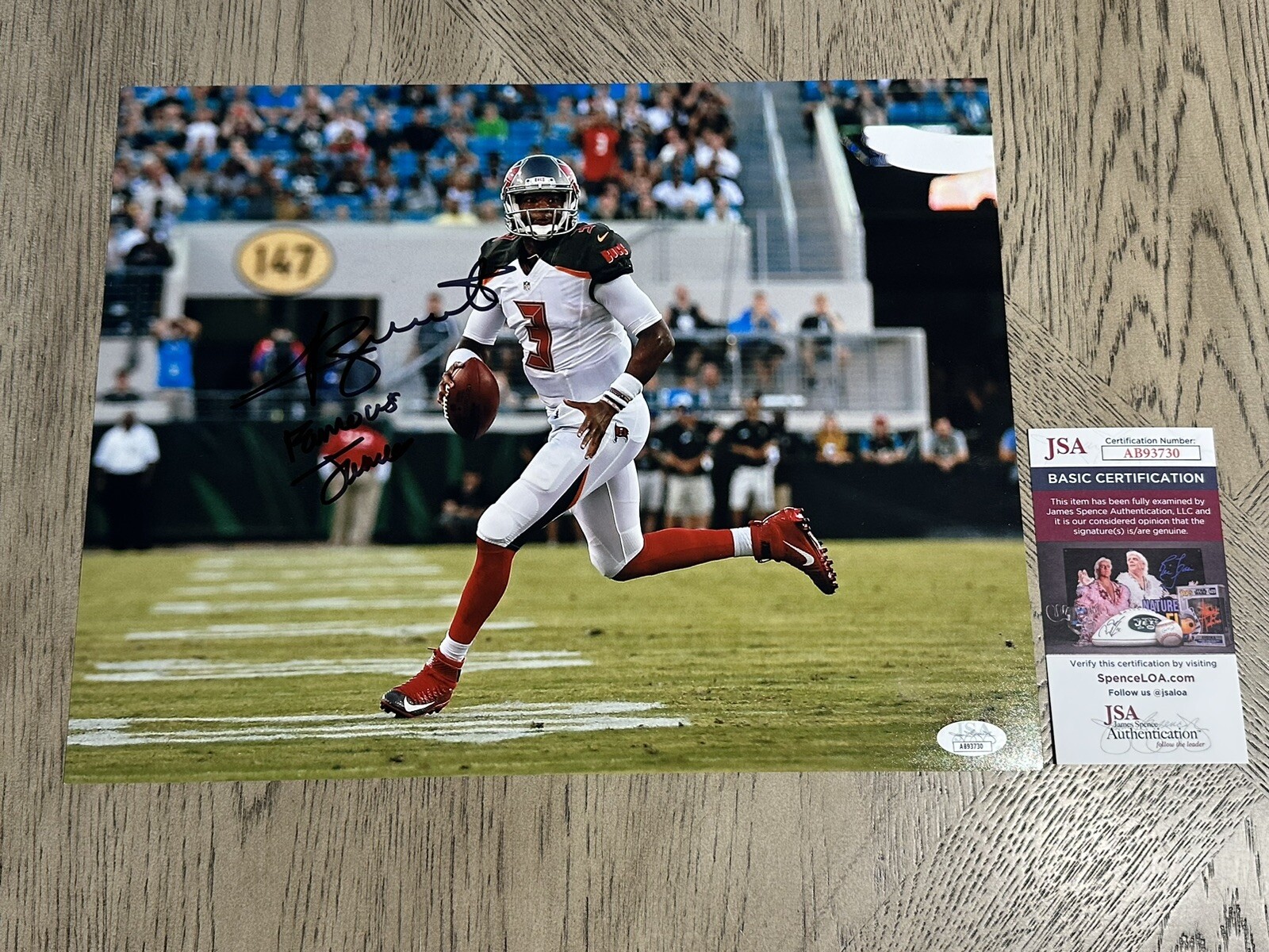 JAMEIS WINSTON SIGNED 11X14 PHOTO INSCRIBED FAMOUS JAMEIS JSA COA AUTO TAMPA BAY 