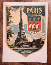 Décalcomanie PARIS TOUR EIFFEL Chromotransfert 1950/60 VESPA SCOOTER AUTOMOBILE