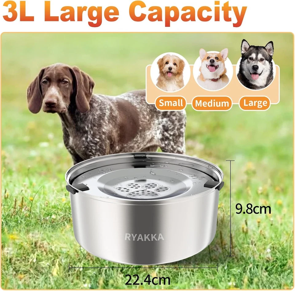 Wassernapf für Hunde Ohne Sabbern 3 L Großer Hundenapf Edelstahl Auslaufsicher R - Bild 2 von 4