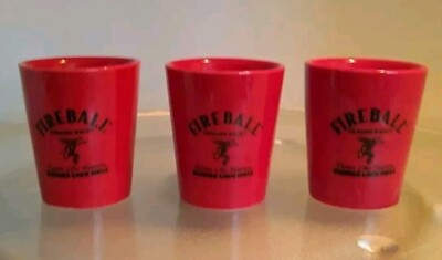 Three(3) Fireball Cinnamon Whisky Red Shot Logo Glasses  ''BFF'' Tastes Like