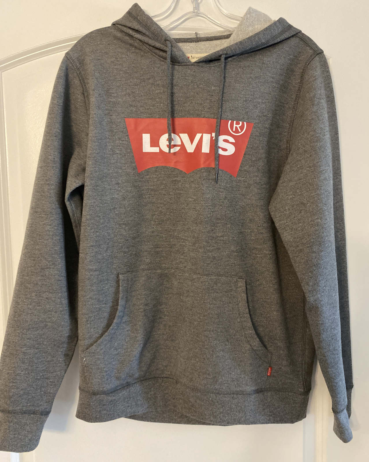 Levis Mens Charcoal Gray Fleece Hoodie with Red Batwi… Gem