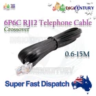 New RJ12 6P6C Reverse Pinned Flat Cable -Telecom NBN Device Links Black 0.6~15m
