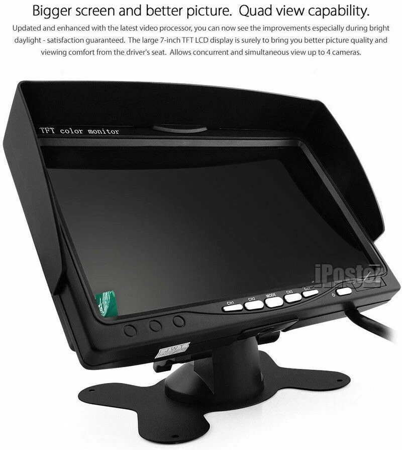 7" Quad Split Monitor+4x SideView Backup Camera System For Semi Truck Trailer RV - Image 4 of 4