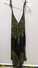 (M) Dark Green Boho Patterned Jumpsuit