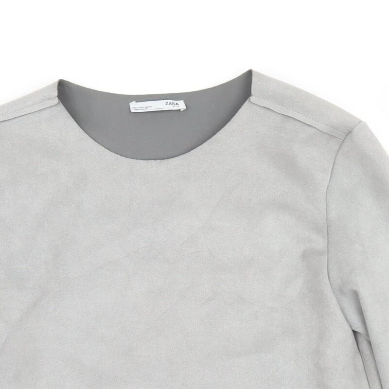 Zara Womens Grey Polyester Blend Blouse Size S - Faux Suede, Faux Fur - Image 4 of 4