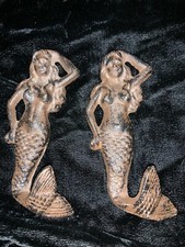 Set of 2 Mermaid Wall Hooks Towel Hat Coat Hook Cast Iron Beach Decor