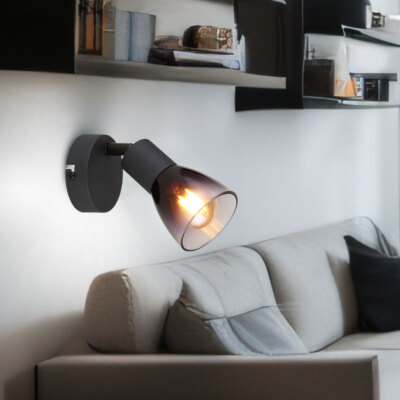 Wandleuchte Wandlampe Flurleuchte Metall Schwarz-matt Glas BigLight