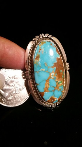Navajo Size 8 Royston Turquoise & Sterling Silver Signed Ring By T. JON - Picture 6 of 12