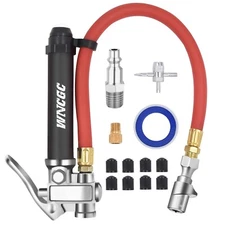 10-120 PSI Tire Inflator Gauge with Lock on Air Chuck and 12" Air Hose, Tire Air