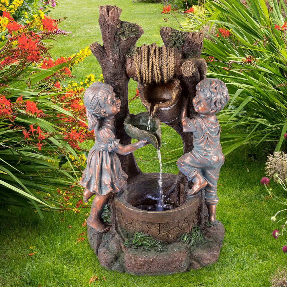 Pure Garden Children at the Well Cascading Water Fountain