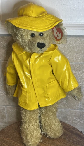Vintage TY Beanie Baby Gordon Plush Bear 1993 PVC Yellow Raincoat 13"