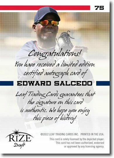 EDWARD SALCEDO 2012 Rize Rookie Autograph GOLD Auto RC #/100 - Image 2 of 2
