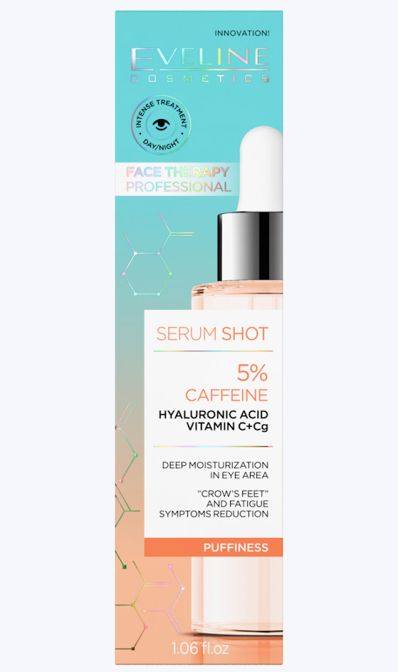 Eveline Eye Serum Shot 5% Caffeine Hyaluronic Acid Vitamin C+Cg Anti Puffiness