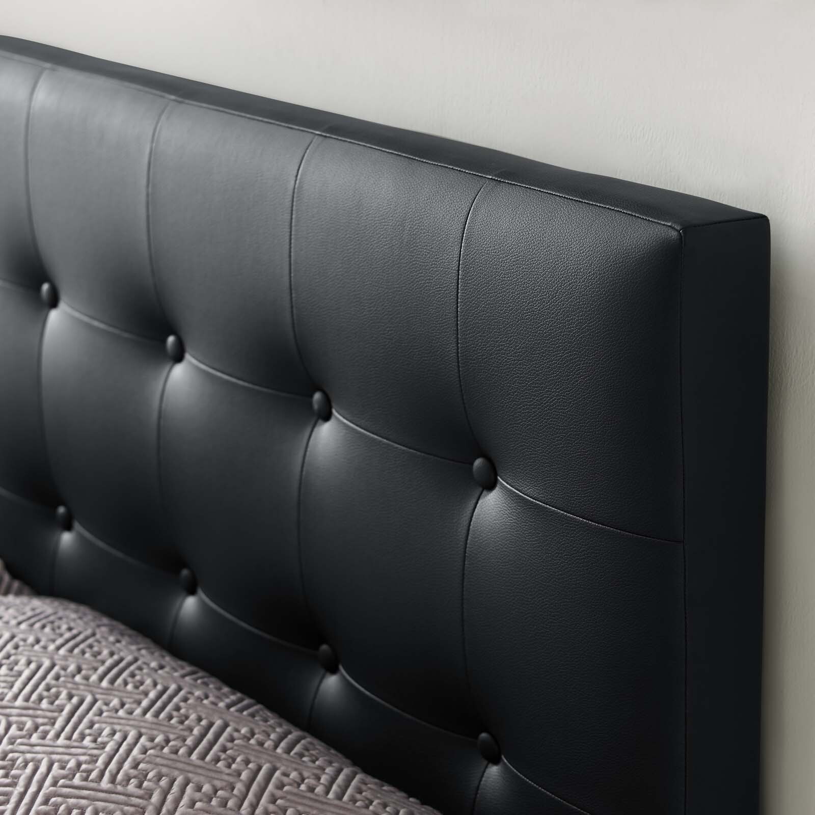 Modway Emily Button Tufted Vegan Leather Upholstered Full Headboard in Black