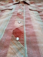 Vintage 1970s Kensington California Pearl Snap Striped Western Shirt Lrg.-34 