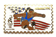 Pin's Timbre Sprint Epreuve Jeux Olympiques JO Atlanta 36mm Signé ACOG 7g