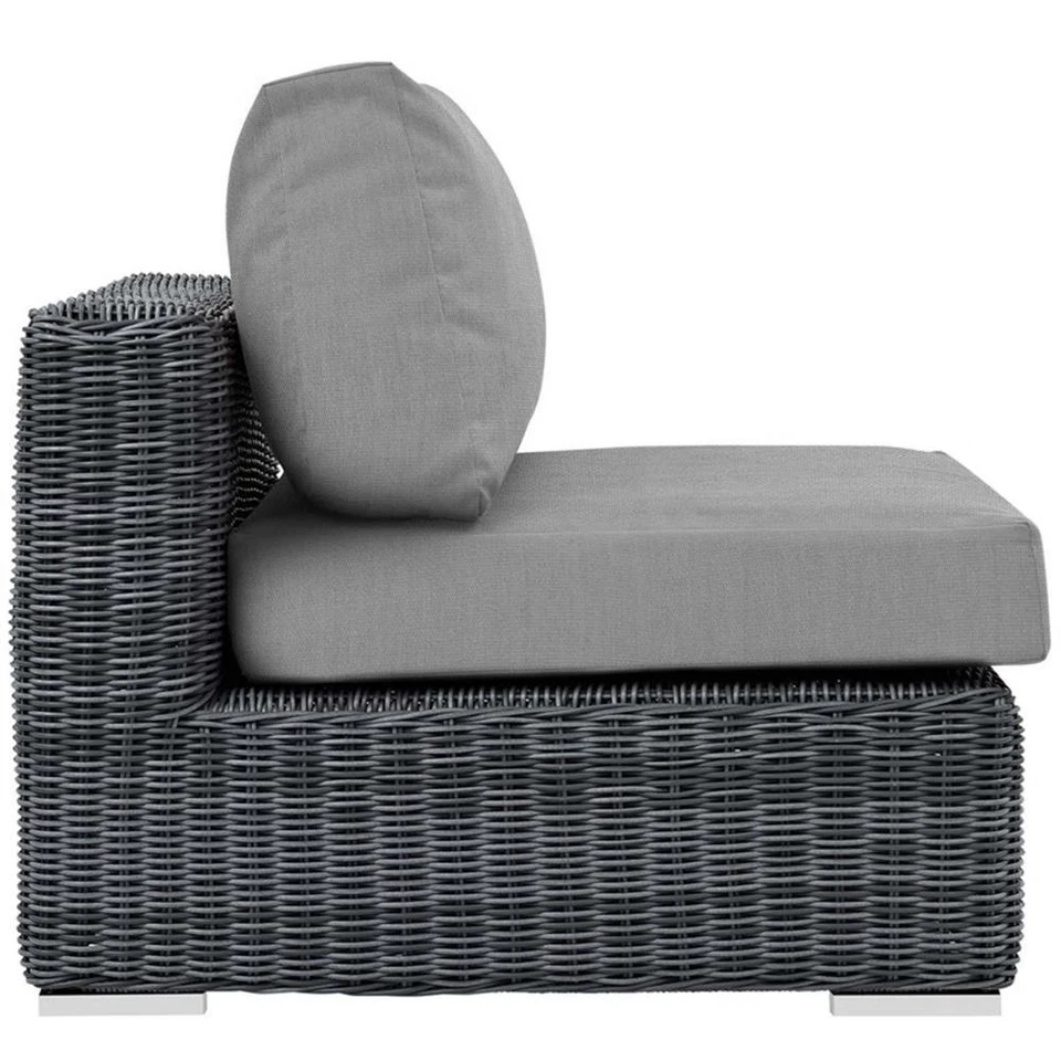 Sofá silla sin brazos para patio de aluminio y ratán Modway Summon en lona/gris Foto 2 de 3