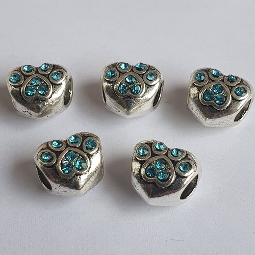 Großlochperlen 5 x Antik Silber Herz mit Pfotenabdruck hellblau Paracord Perlen - Bild 8 von 12