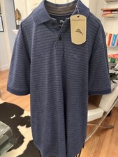 TOMMY BAHAMA POLO SHIRT Blue Striped SHORT SLEEVE VERY SOFT COTTON PERFORMANCE