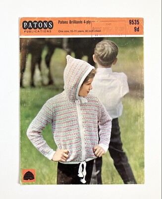 Patons 9535 vintage Strickanleitung Kinderjacke mit Kapuze und Reissverschluss