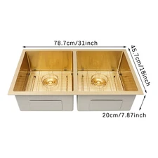 Double Bowl Sink Kitchen Sink 304 Stainless Steel Sink with Grid and Drainer