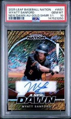 2025 Leaf Baseball Nation Wyatt Sanford #WS1 New Dawn Gold Shmr Auto 1/1 PSA 10