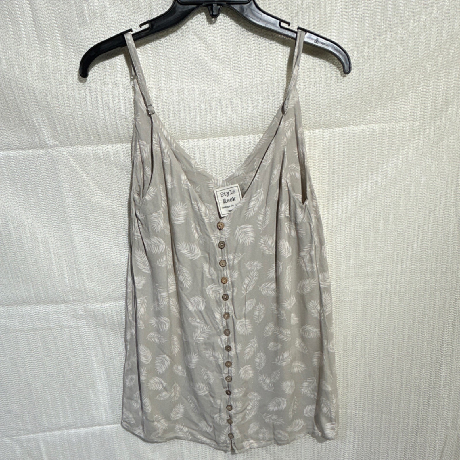 Style Rack Small Beige Leaf Print Button Front Ca… - image 1