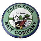 Vintage Creek Chub Bait Caster Sign - Gas Pump Felix Fishing Porcelain Pump Sign
