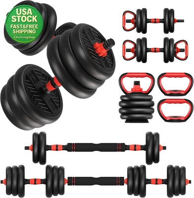 Adjustable Dumbbells 20LBS 4 in 1 Sets for Home Gym Barbell Kettlebell Push Up