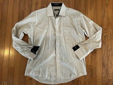 Pierre Cardin Men s Grey Slim Fit Button Up Shirt Long Sleeve Size Large 16