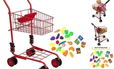 Toy Shopping Cart for Kids and Toddler - Includes Food - Folds for Easy 