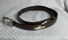Vintage Woolrich Belt Leather Size 38 Brown Silver Tone Fish Salmon
