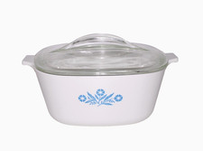 VTG Corning Ware Blue Cornflower 2 1/2 Quart Casserole Dish Blue Ink w/ Lid