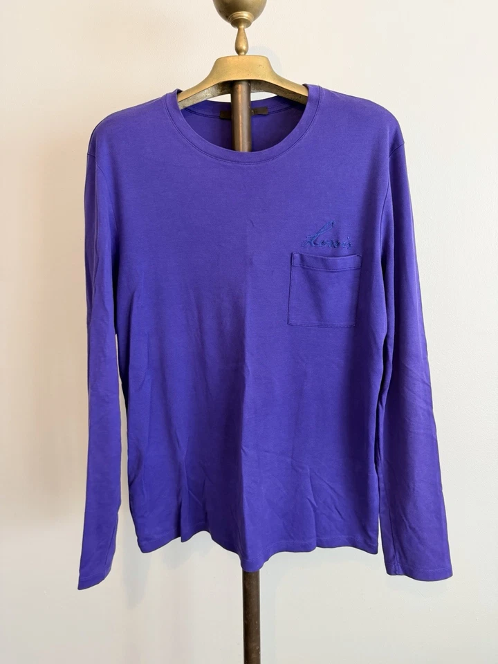 路易威登长袖 T 恤刺绣标志男式 XL 紫色正品 — 第 3/4 张图片