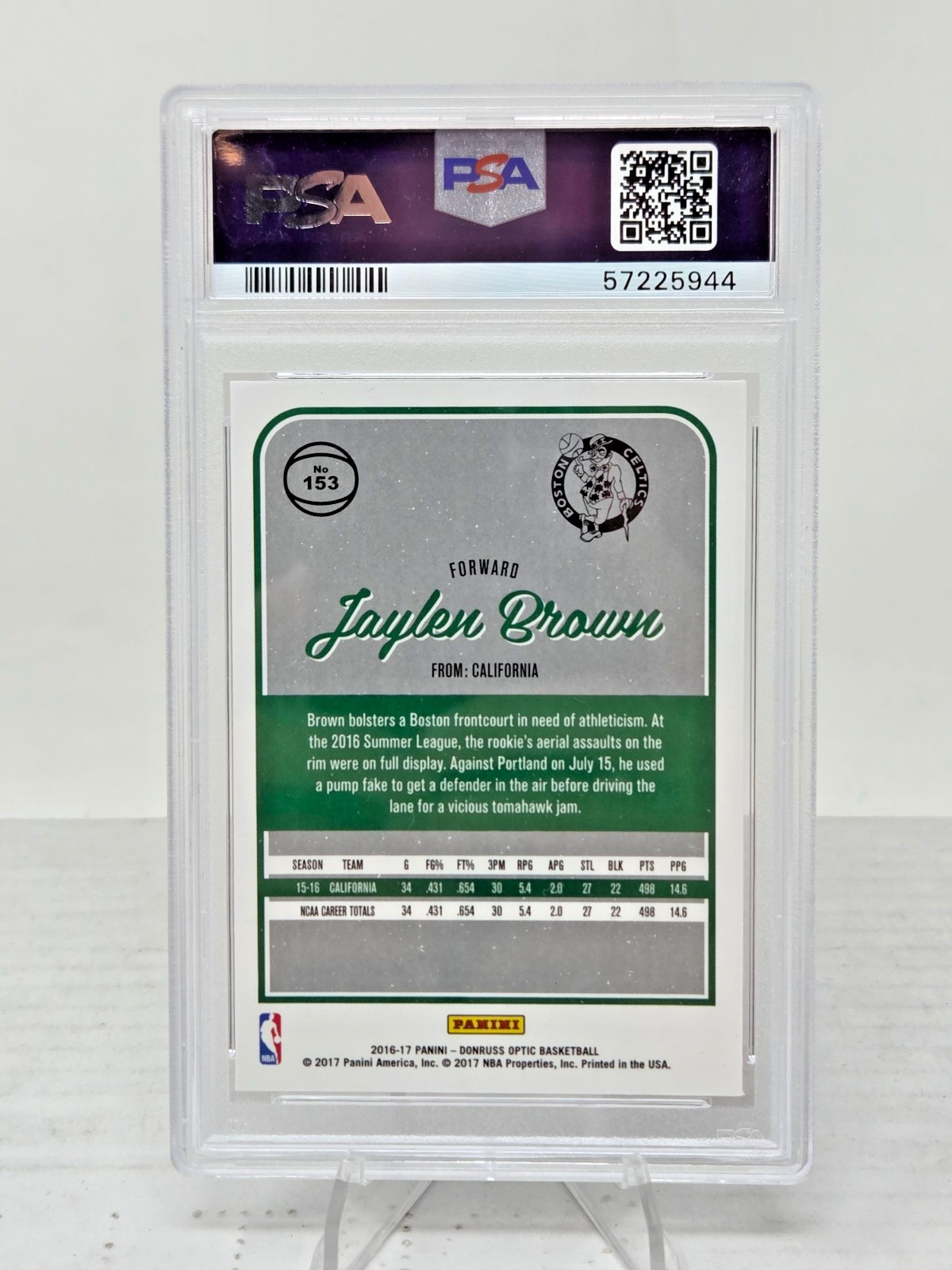 2016 Donruss Optic JAYLEN BROWN RC Rookie Basketball Card PSA 10 GEM MINT view 2