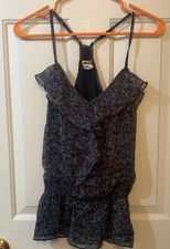 Floral Racer Back Blouse. Mudd Brand. Size Large but fits like medium. Ruffles.