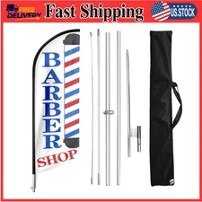 11FT Barbershop Outdoor Feather Flag Banner with Pole Kit Business Display